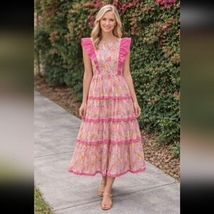 Simply Southern Pink Floral Patchwork Tiered Maxi Dress